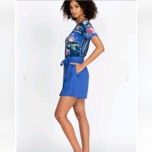 Johnny Was Jade Selma Easy Shorts in Lapis Blue High Rise Linen sz M